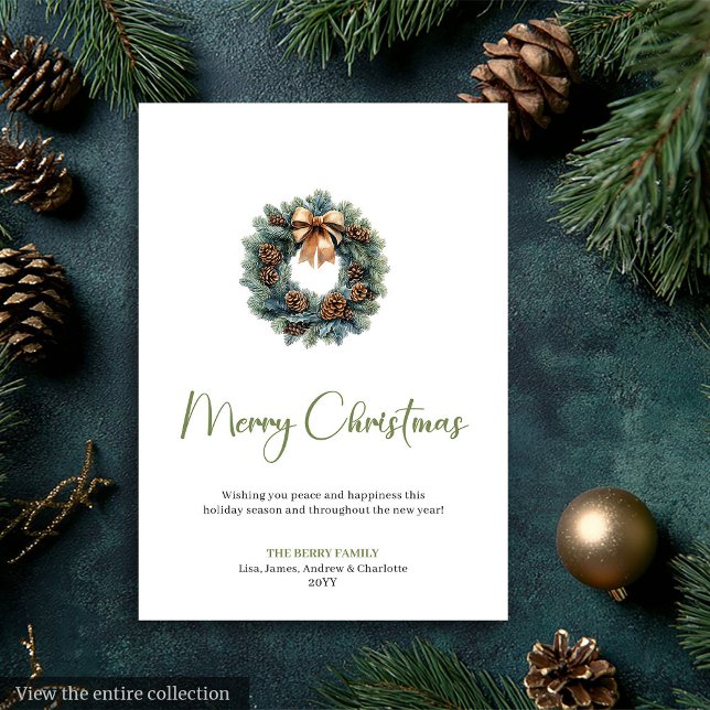 Tarjeta Festiva Rustic Boho Neutral Pine Wreath Christmas Greeting (Rustic Boho Neutral Pine Wreath Christmas Greeting Holiday Card)