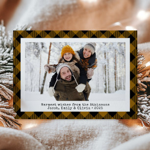Tarjeta Festiva Rustic Buffalo Plaid Foto Personalizada Tan Negro