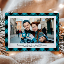 Rustic Buffalo Plaid Foto Personalizada Turquesa N