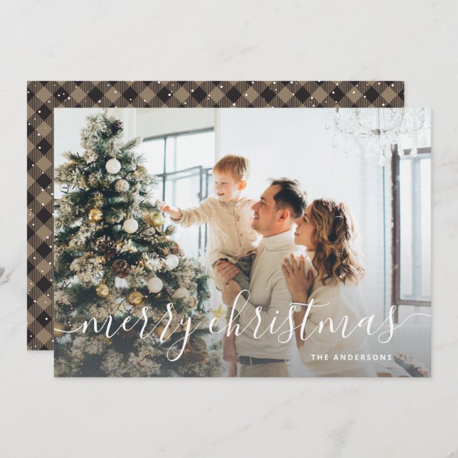Tarjeta Festiva Rustic Buffalo Plaid Photo Merry Christmas (Anverso / Reverso)