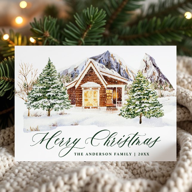 Tarjeta Festiva Rustic Cabin Snowy Mountain Christmas Non-Photo (Subido por el creador)