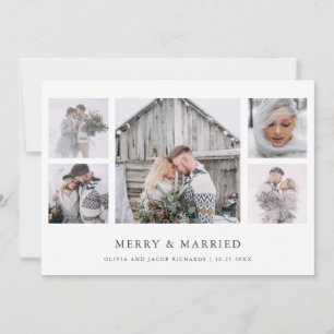 Tarjeta Festiva Rustic Chic   Merry and Married Photo Grid