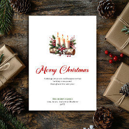 Tarjeta Festiva Rustic Christmas candles holly and pine card