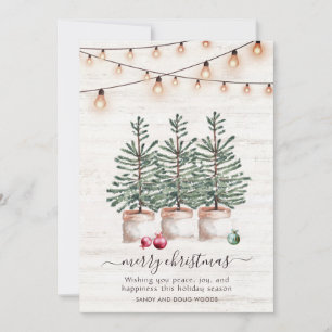 Tarjeta Festiva Rustic Christmas Tree Holiday Card con saludo