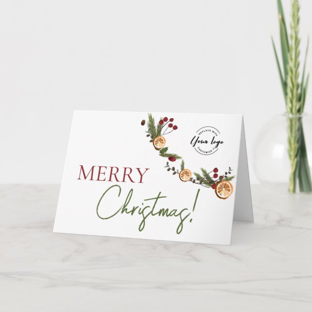 Tarjeta Festiva Rustic Citrus & Pine Corporate Merry Christmas (Anverso)
