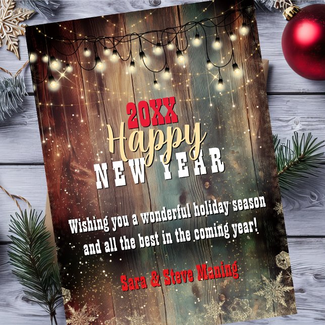 Tarjeta Festiva Rustic Country Christmas lights Happy New Year (Subido por el creador)