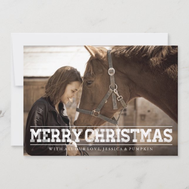 TARJETA FESTIVA RUSTIC COUNTRY MERRY CHRISTMAS WINE STRIPE FOTO (Anverso)