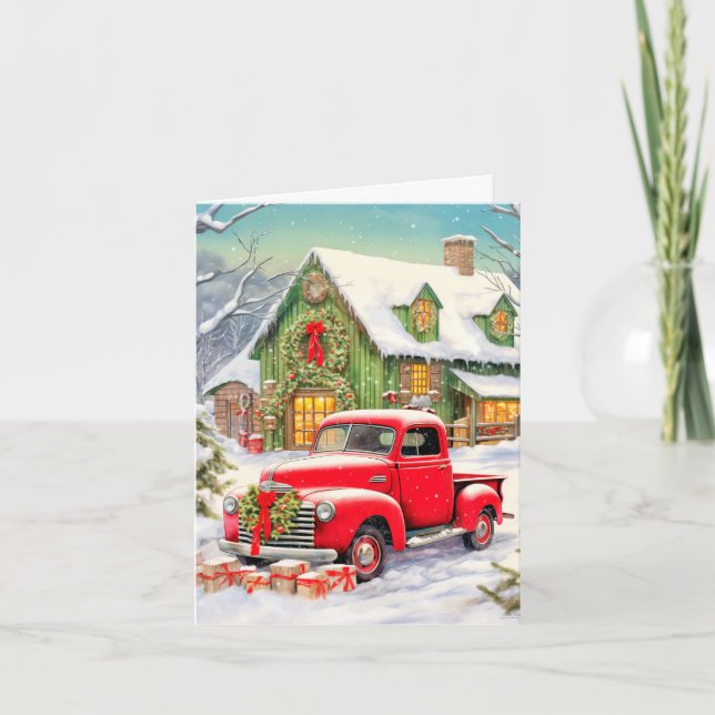 Tarjeta Festiva Rustic Country Winter Homestead Merry Christmas (Anverso)