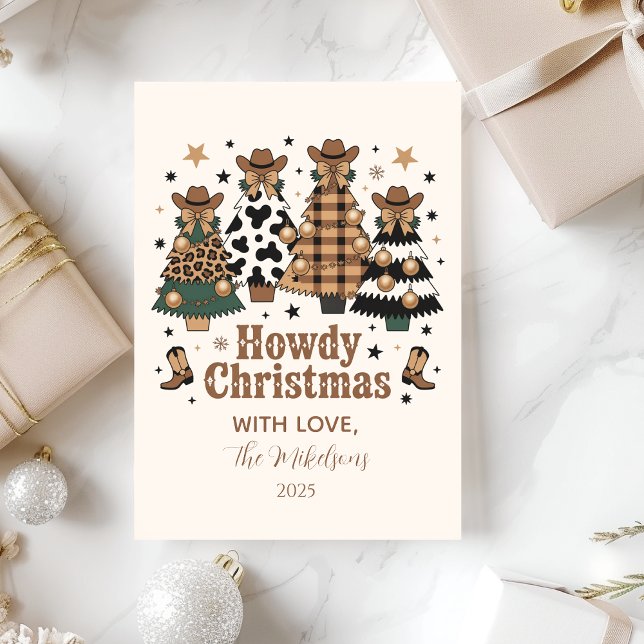 Tarjeta Festiva Rustic Cowgirl Howdy Western Christmas (Subido por el creador)