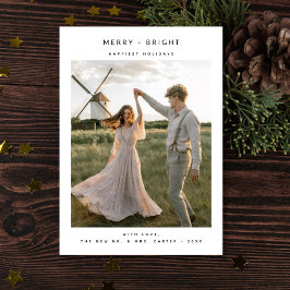 Tarjeta Festiva Rustic Elegant Merry and Bright Photo Newlywed