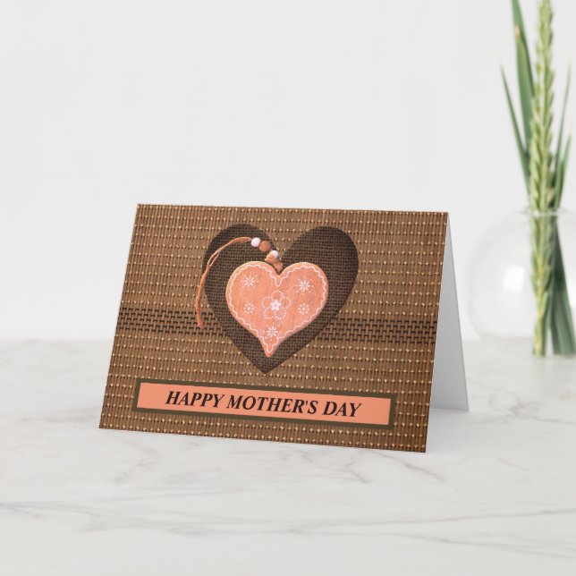 Tarjeta Festiva Rustic Elegant Mother's Day Card con corazones (Anverso)