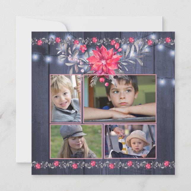 Tarjeta Festiva Rustic Farmhouse Blue Barn Wood Navidades 5 fotos (Anverso)