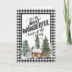 Tarjeta Festiva Rustic Farmhouse Cabaña Navidades de cheque blanco