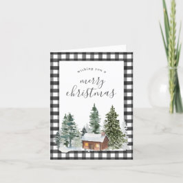 Tarjeta Festiva Rustic Farmhouse Cabaña Navidades de cheque blanco