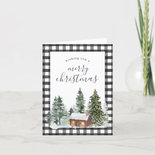 Tarjeta Festiva Rustic Farmhouse Cabaña Navidades de cheque blanco