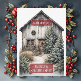 Tarjeta Festiva Rustic Farmhouse Magic Christmas Country Pine Tree