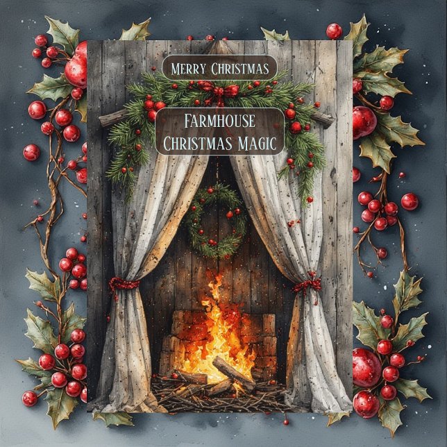 Tarjeta Festiva Rustic Farmhouse Magic Christmas Fireplace Hearth  (Rustic Farmhouse Magic Christmas Fireplace Hearth Holiday Card)