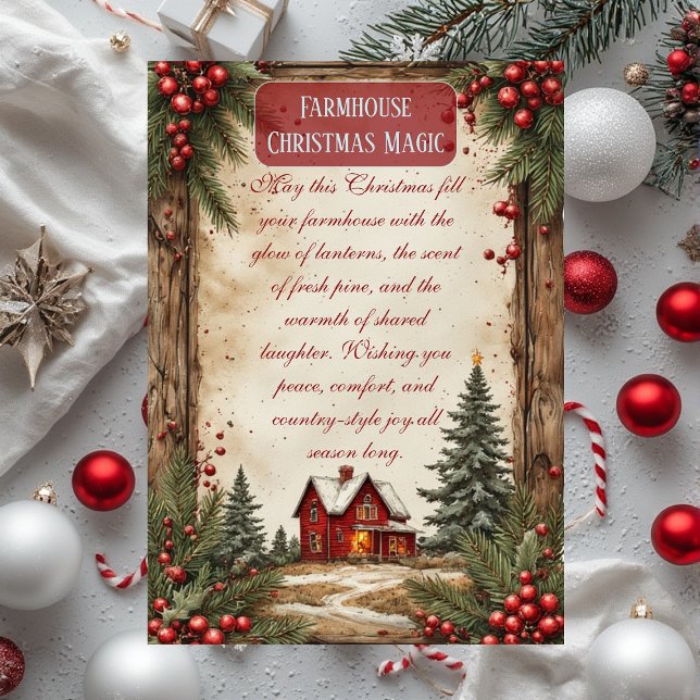 Tarjeta Festiva Rustic Farmhouse Magic Christmas Red Barn Country  (Rustic Farmhouse Magic Christmas Red Barn Country Holiday Card)