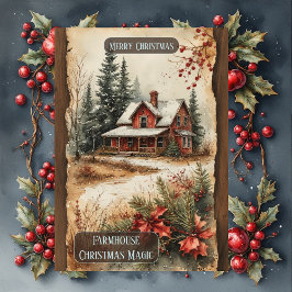 Tarjeta Festiva Rustic Farmhouse Magic Christmas Woodland Country 