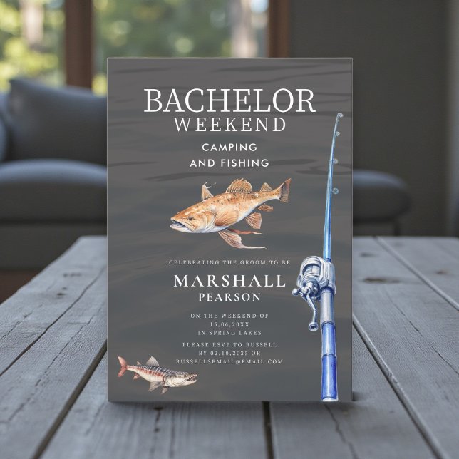 Tarjeta Festiva Rustic Fishing Bachelor Weekend Invitation (Subido por el creador)