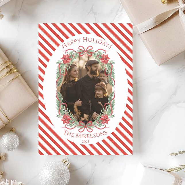 Tarjeta Festiva Rustic Gingham Poinsettia Photo Christmas (Subido por el creador)