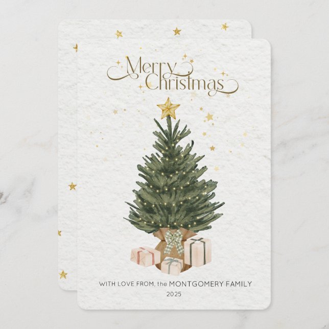 Tarjeta Festiva Rustic Green Christmas Tree Holiday Card (Anverso / Reverso)