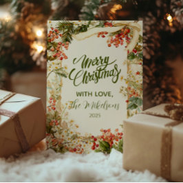 Tarjeta Festiva Rustic Holly Berry Navidades
