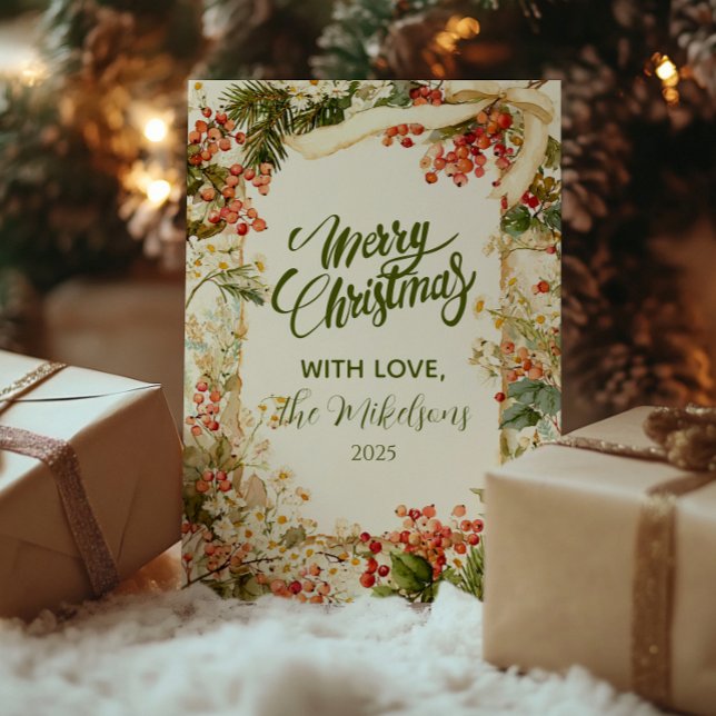 Tarjeta Festiva Rustic Holly Berry Navidades (Subido por el creador)