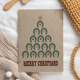 Tarjeta Festiva Rustic Horseshoe Christmas Tree Card