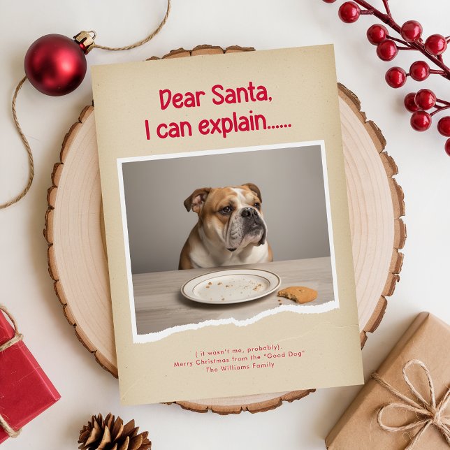 Tarjeta Festiva Rustic Humorous Funny Bulldog Pet Photo Christmas (Subido por el creador)