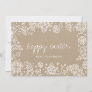 Tarjeta Festiva Rustic Kraft Floral Happy Easter Card