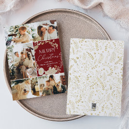 Tarjeta Festiva Rustic Merry Christmas 5 Photo Red