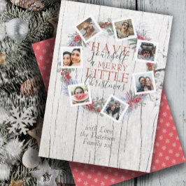 Tarjeta Festiva Rustic Merry Christmas Photo & Botanath Wreath