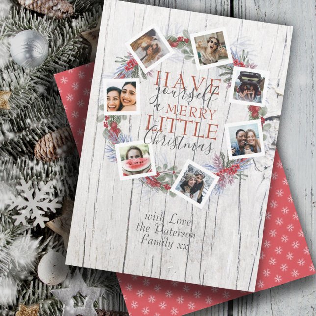 Tarjeta Festiva Rustic Merry Christmas Photo & Botanath Wreath (Subido por el creador)