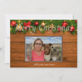 Tarjeta Festiva Rustic Merry Christmas Photo Card – Customizable