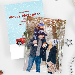Tarjeta Festiva Rustic Merry Christmas Red Truck One Photo