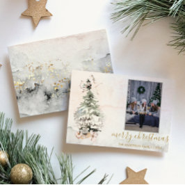 Tarjeta Festiva Rustic Merry Christmas Tree Watercolor Photo