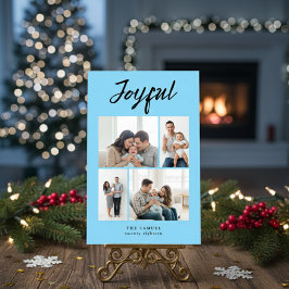 Tarjeta Festiva Rustic Merry Four Family Photo Collage Pest