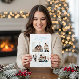 Tarjeta Festiva Rustic Merry Four Family Photo Collage White