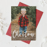 Tarjeta Festiva Rustic Modern Calligraphy Photo Merry Christmas<br><div class="desc">Merry Christmas! Send festive greetings this holiday season with this customizable Christmas photo flat card. It features rustic modern calligraphy with a festive holiday pattern. Personalize by adding a photo,  names,  year and other details. This modern calligraphy photo Christmas flat card is available in other cardstock.</div>