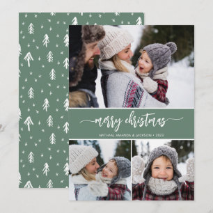 Tarjeta Festiva Rustic Modern Merry Christmas Three Photo