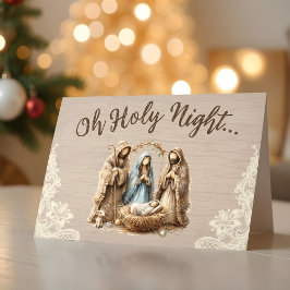 Tarjeta Festiva Rustic Nativity Scene Oh Holy Night Christmas Card