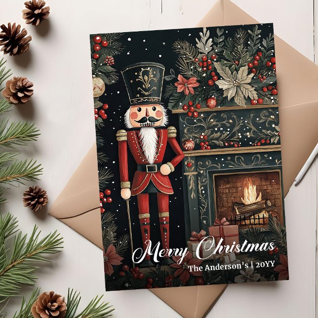 Tarjeta Festiva Rustic old fashioned Christmas nutcracker charm (Rustic old fashioned Christmas nutcracker charm Holiday Card)