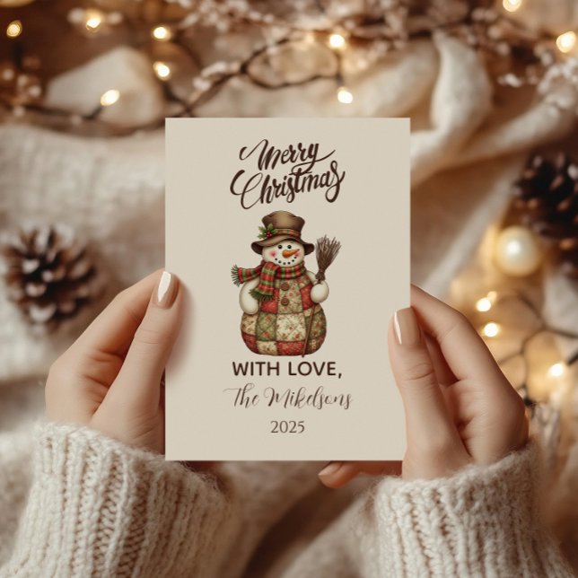 Tarjeta Festiva Rustic Patchwork Snowman Christmas (Subido por el creador)