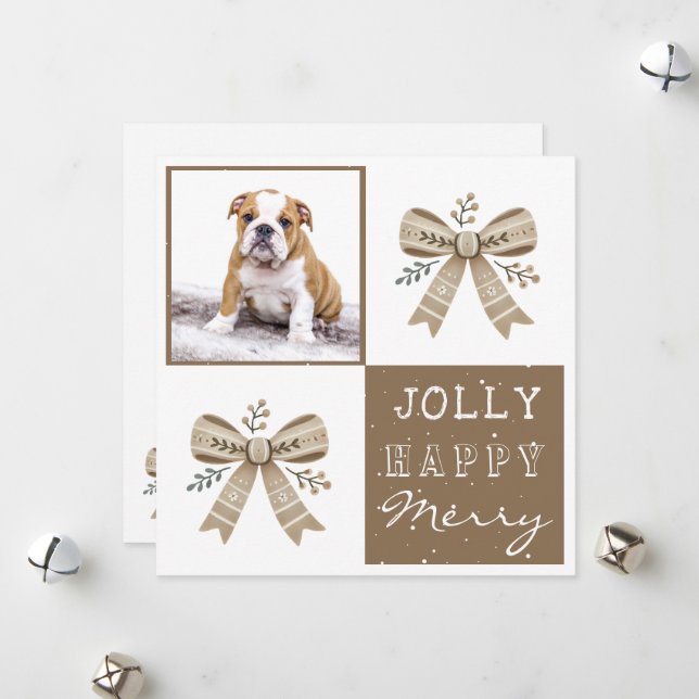 Tarjeta Festiva Rustic Photo Bow Jolly Happy Merry Christmas Card (Anverso/Reverso In Situ)