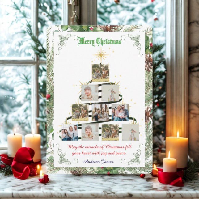Tarjeta Festiva Rustic Pine Needle Collage Holiday Greeting (Subido por el creador)