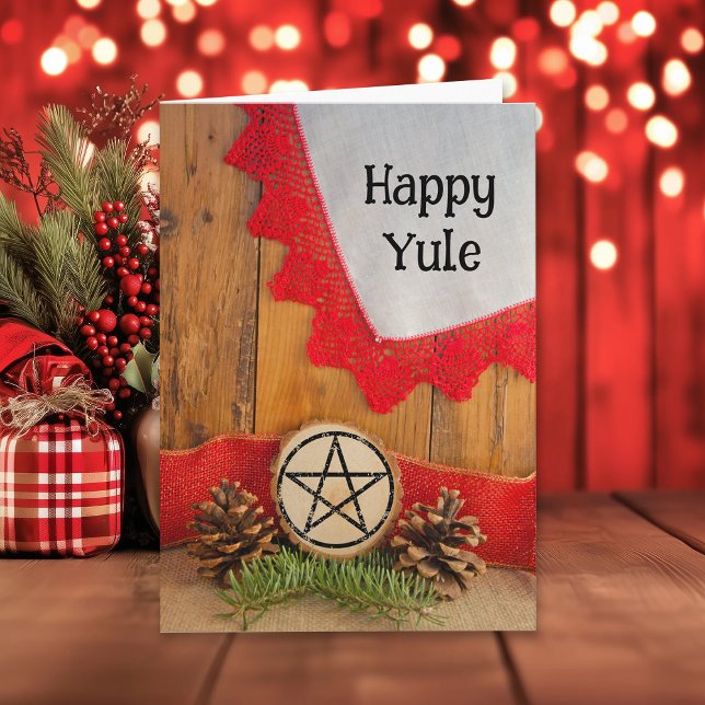Tarjeta Festiva Rustic Pines Happy Yule (Subido por el creador)