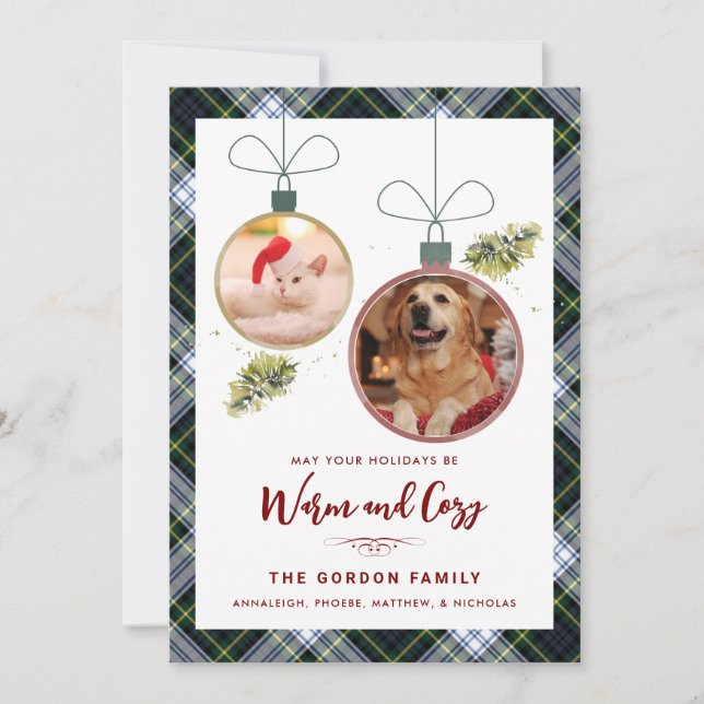 Tarjeta Festiva Rustic Plaid Christmas 2 Pet Photos Tartan (Anverso)