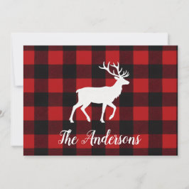 Tarjeta Festiva Rustic Plaid Deer Personalized Holiday Card