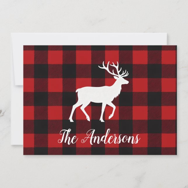Tarjeta Festiva Rustic Plaid Deer Personalized Holiday Card (Anverso)